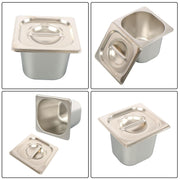 DURAFORCE 6 Pack Stainless Steam Hotel Pans 1/6 Size 6 Inch Deep With Lids