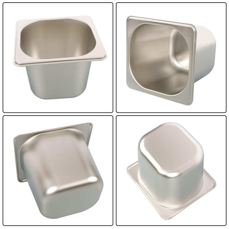 DURAFORCE 6 Pack Stainless Steam Hotel Pans 1/6 Size 6 Inch Deep With Lids