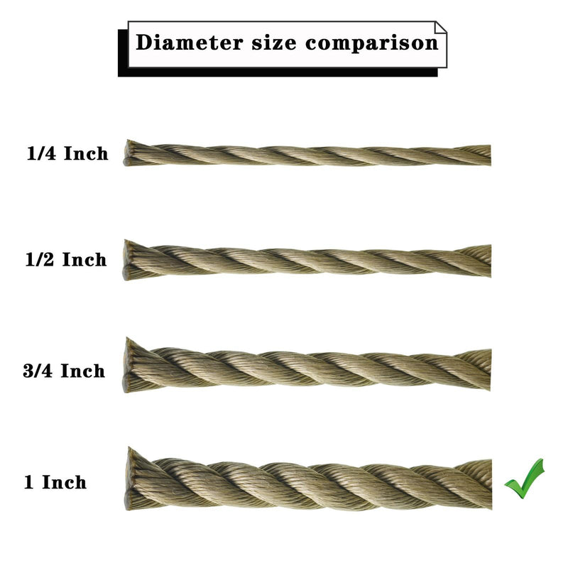 DURAFORCE PP 1"×100' Manila Rope 3 Strand Twisted Rope Arborist Bull Rope Rope