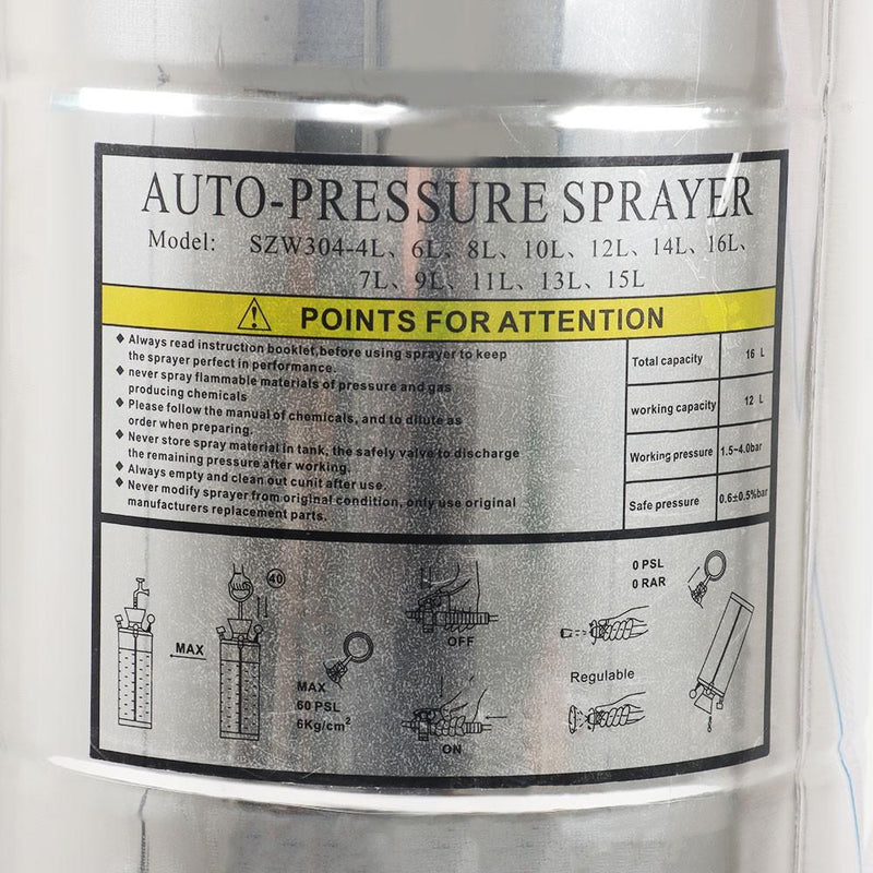 DURAFORCE 14L Garden Sprayer 3.5 Gallon Portable Stainless Steel Hand Pump Pressure Spray