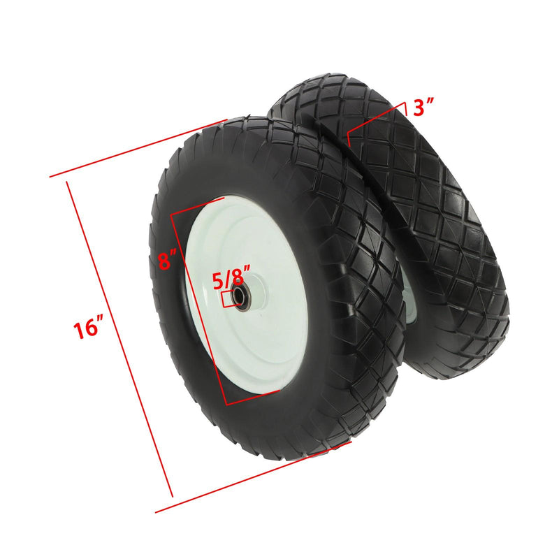 DURAFORCE 2 Pack 4.80/4.00-8 Flat Free Tire And Wheel -16" Solid Tire 5/8" Axle Bore Hole