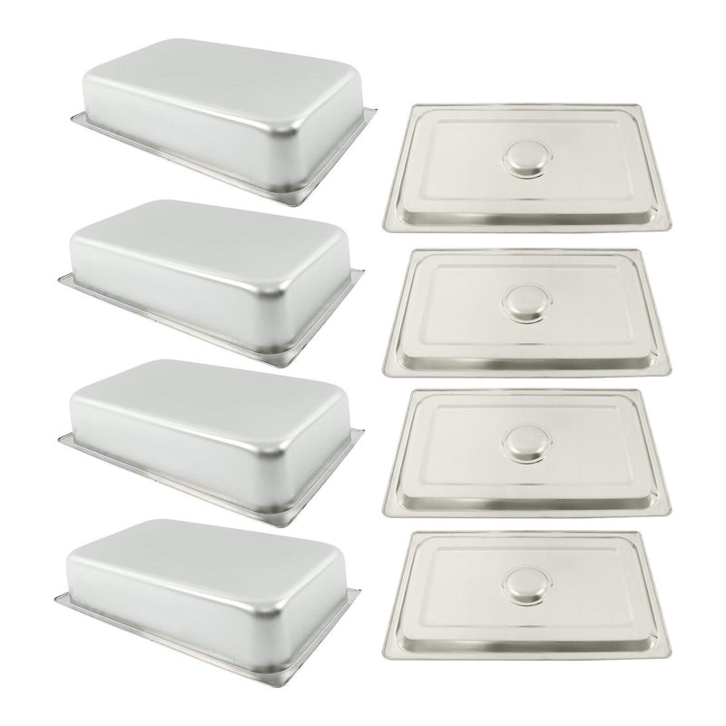 DURAFORCE Commercial-Grade 3.7" Deep Steam Table Pans, Set of 4 with Tight Seal Lids