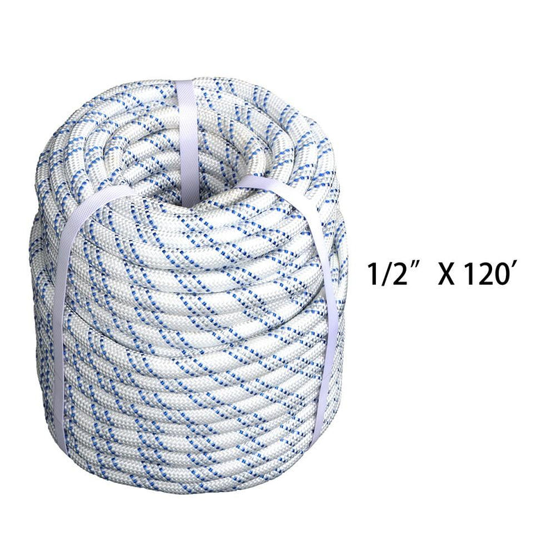 DURAFORCE 1/2" x 120' Double Braid Polyester Arborist Bull Rope Rigging Rope Tree Rope
