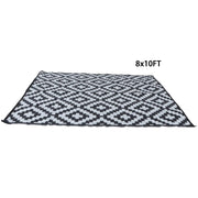 DURAFORCE 8x10ft Outdoor Plastic Straw Rug For Camping Outdoor Carpet RV Mat Black & White