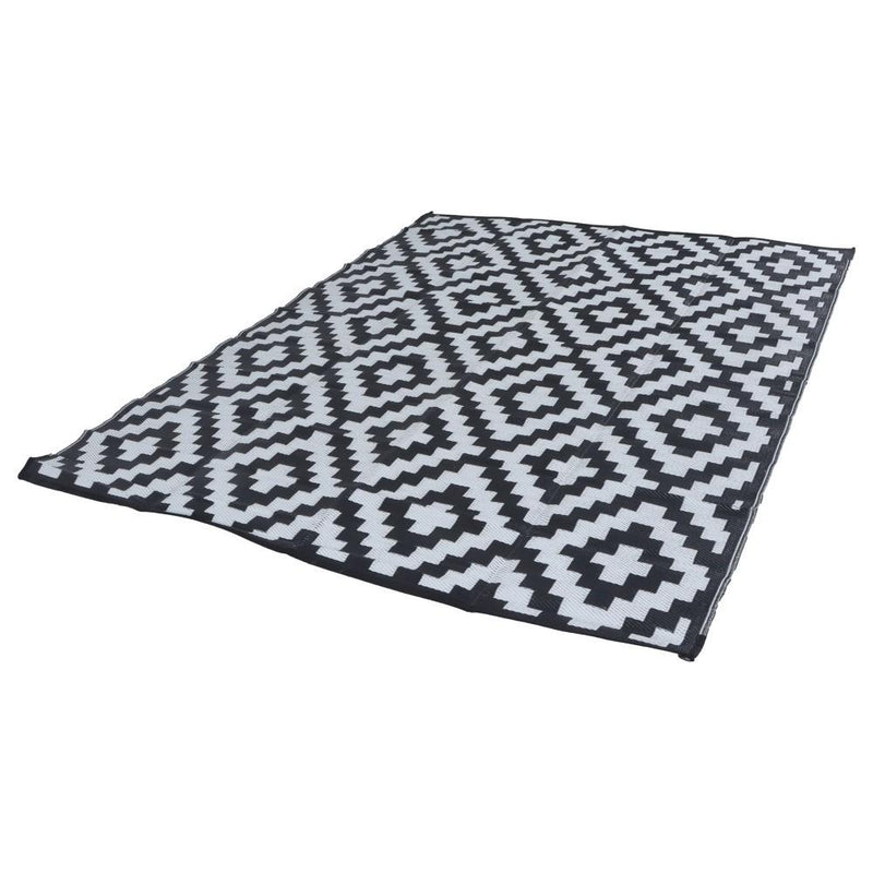 DURAFORCE 8x10ft Outdoor Plastic Straw Rug For Camping Outdoor Carpet RV Mat Black & White