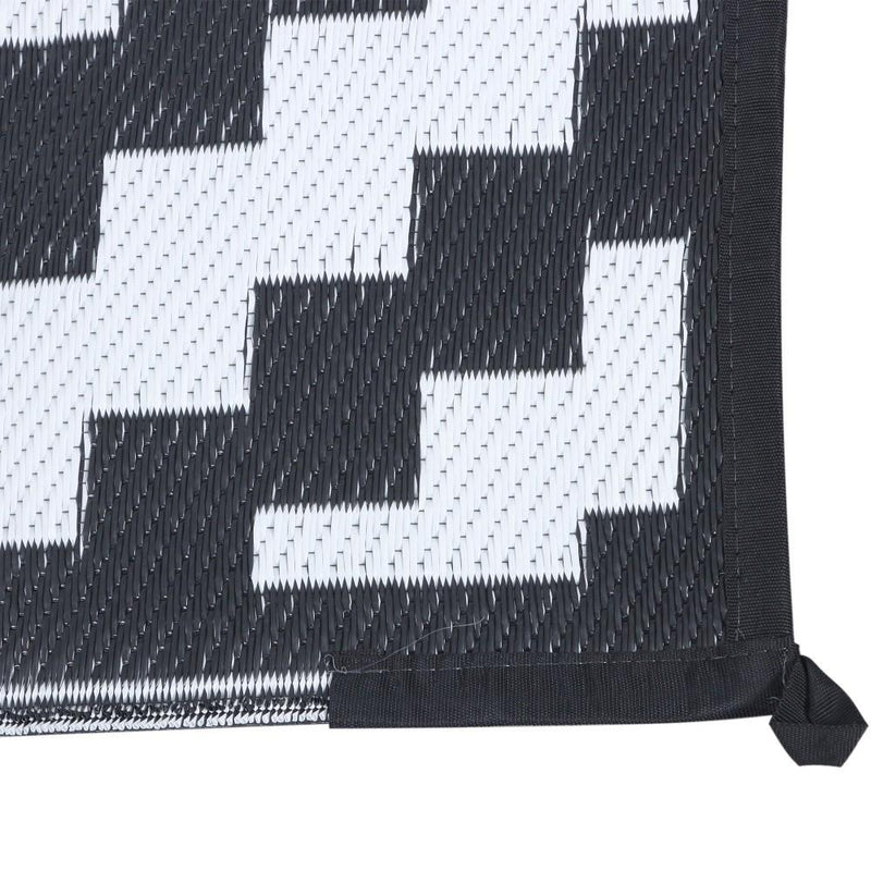 DURAFORCE 8x10ft Outdoor Plastic Straw Rug For Camping Outdoor Carpet RV Mat Black & White
