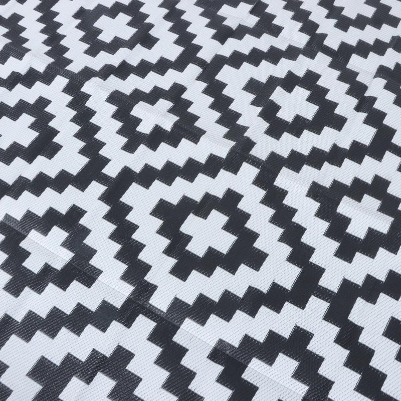 DURAFORCE 8x10ft Outdoor Plastic Straw Rug For Camping Outdoor Carpet RV Mat Black & White