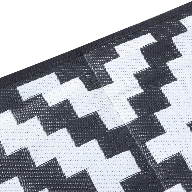DURAFORCE 8x10ft Outdoor Plastic Straw Rug For Camping Outdoor Carpet RV Mat Black & White