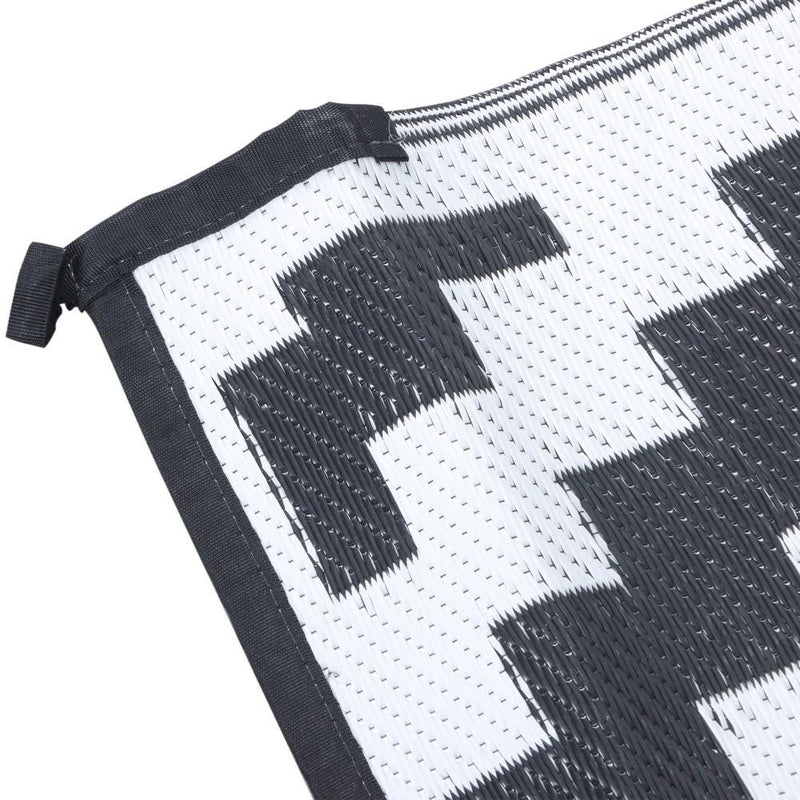 DURAFORCE 8x10ft Outdoor Plastic Straw Rug For Camping Outdoor Carpet RV Mat Black & White