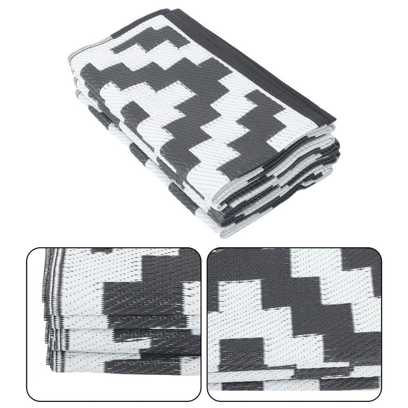 DURAFORCE 8x10ft Outdoor Plastic Straw Rug For Camping Outdoor Carpet RV Mat Black & White