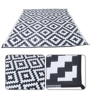DURAFORCE 8x10ft Outdoor Plastic Straw Rug For Camping Outdoor Carpet RV Mat Black & White