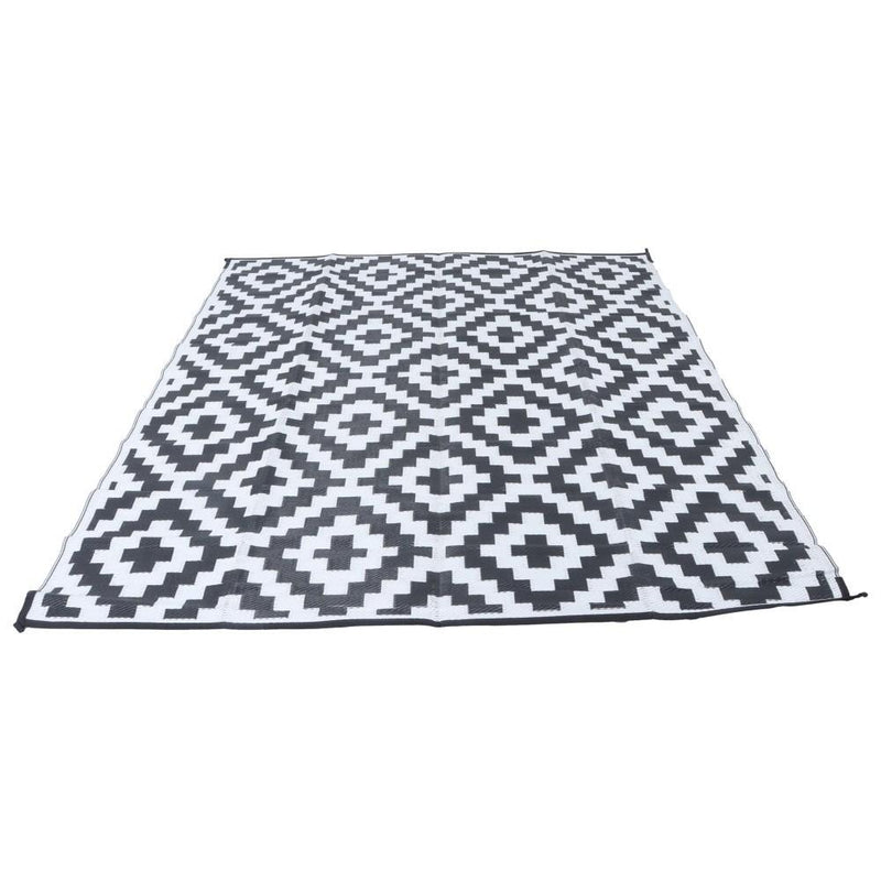 DURAFORCE 8x10ft Outdoor Plastic Straw Rug For Camping Outdoor Carpet RV Mat Black & White