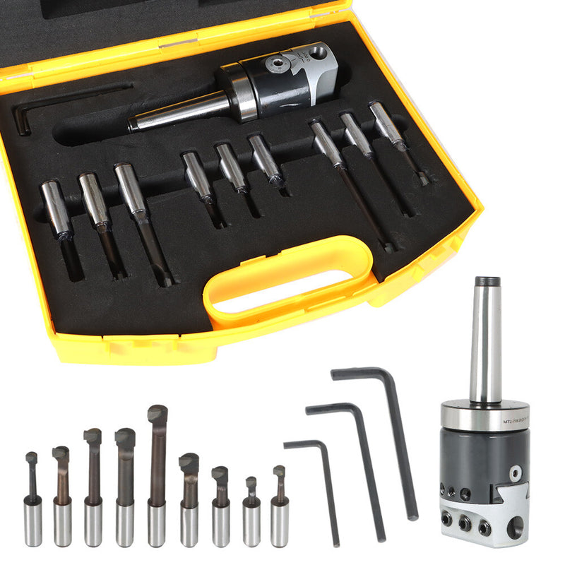 DURAFORCE 9 Pcs Shank Boring Bar Sets Boring Head 2"(7/8-20) With MT2 Shank 3/8-16 1/2"