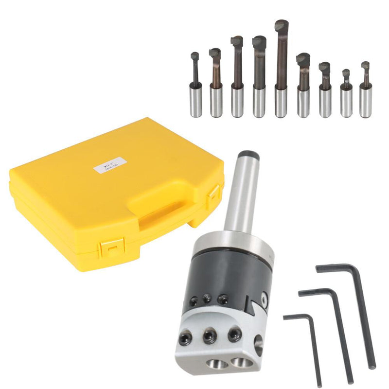 DURAFORCE 9 Pcs Shank Boring Bar Sets Boring Head 2"(7/8-20) With MT2 Shank 3/8-16 1/2"