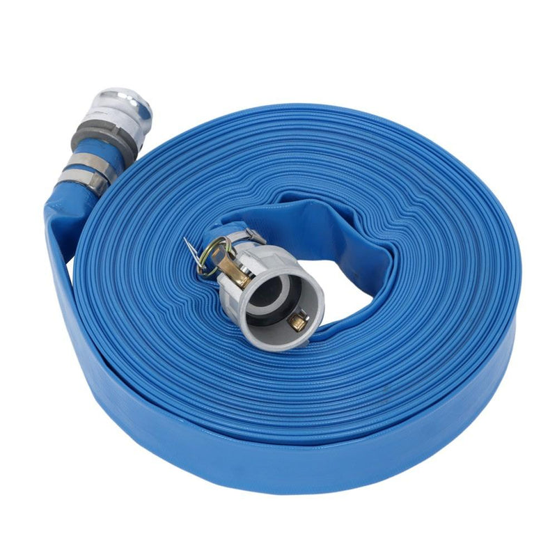 DURAFORCE 1.5" x 100' Blue PVC Backwash and Discharge Hose For Swimming Pools W/ Fittings