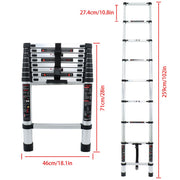 DURAFORCE 8.5ft 2.6M Aluminum Telescopic Ladder Heavy Duty Folding Extension Step Ladder
