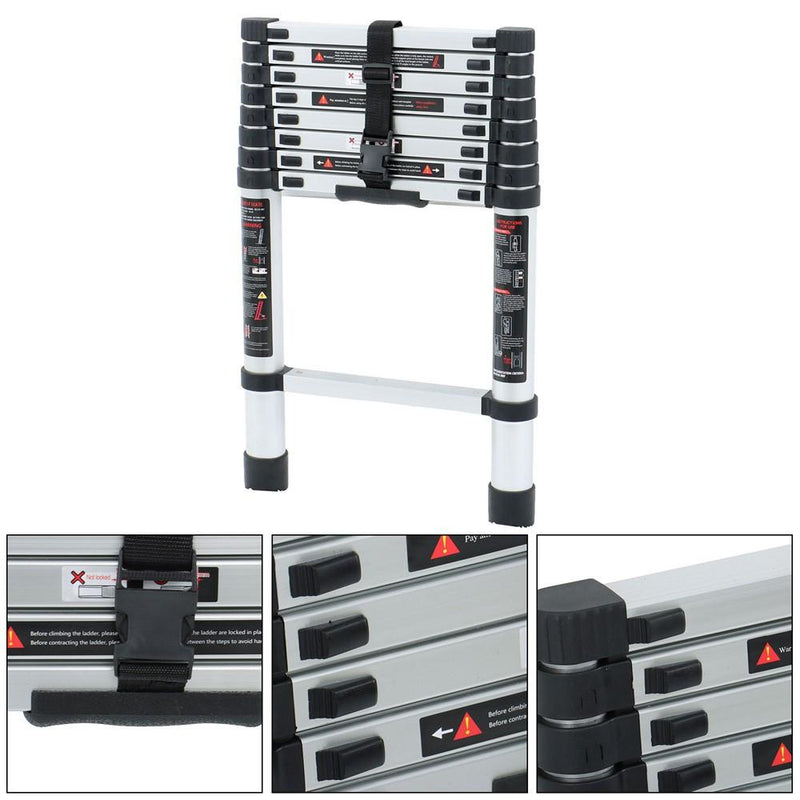 DURAFORCE 8.5ft 2.6M Aluminum Telescopic Ladder Heavy Duty Folding Extension Step Ladder