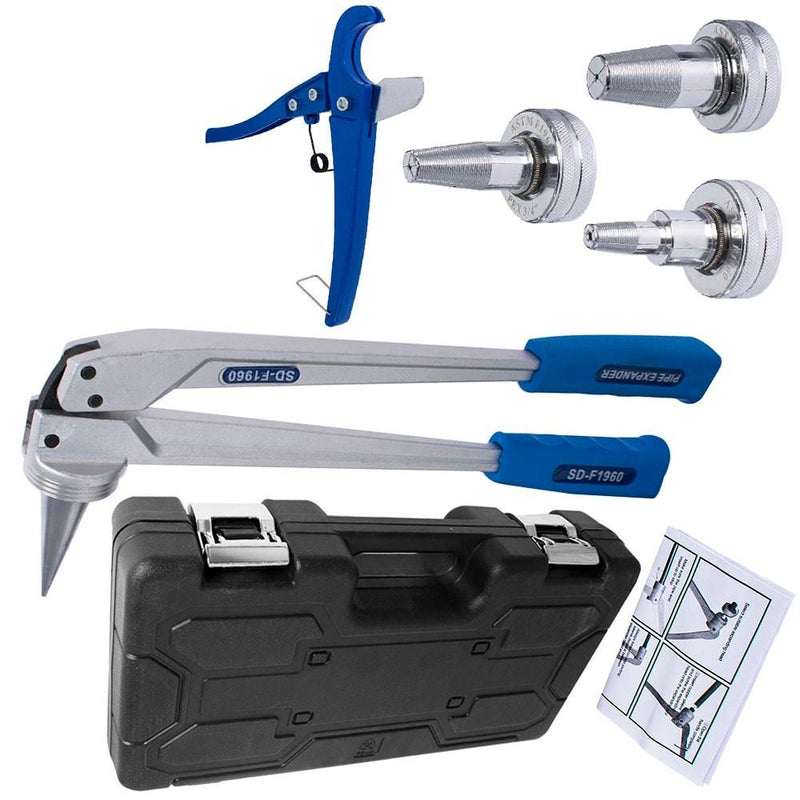 DURAFORCE Pex Expander Expansion Tool Kit with 1/2" 3/4" 1" Expansion Head Hard Housing