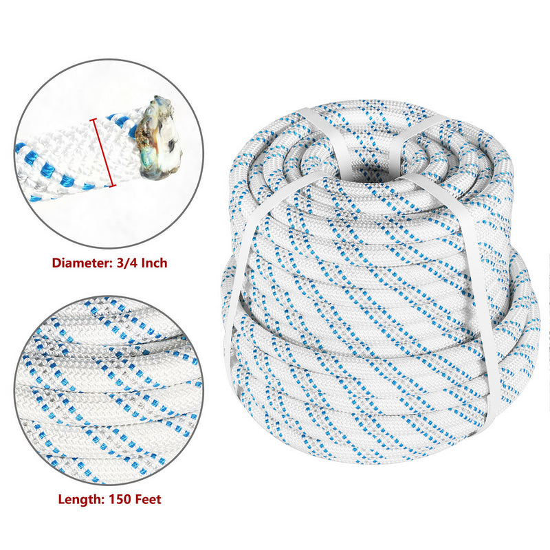 DURAFORCE Double Braid Polyester Arborist Bull Nylon Rope 3/4" × 150' Pulling Rigging Line