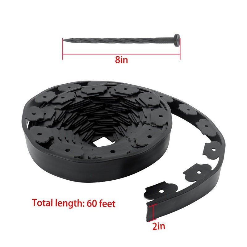 DURAFORCE 60FT 2" Garden Landscape Edging No Dig Lawn Edging Border With 72 8-In Spikes