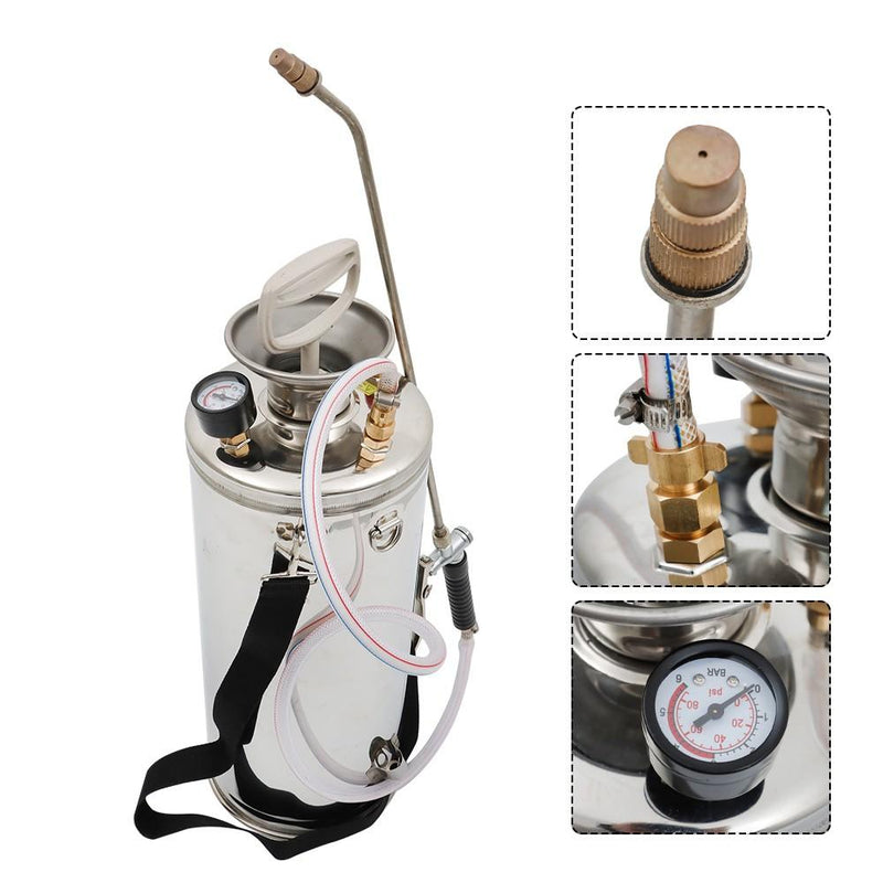 DURAFORCE 2 Gallon Pump Sprayer For Lawn Garden W/ Reinforced Hose Stainless Steel Sprayer