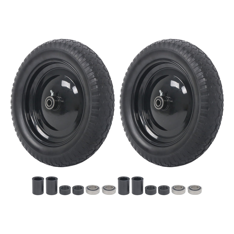 DURAFORCE 2 Pack 14.5-4.00-8" Flat Free Wheelbarrow Tire And Wheel - Solid Tire Black Hub