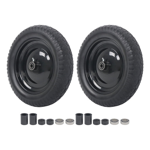 DURAFORCE 2 Pack 14.5-4.00-8" Flat Free Wheelbarrow Tire And Wheel - Solid Tire Black Hub