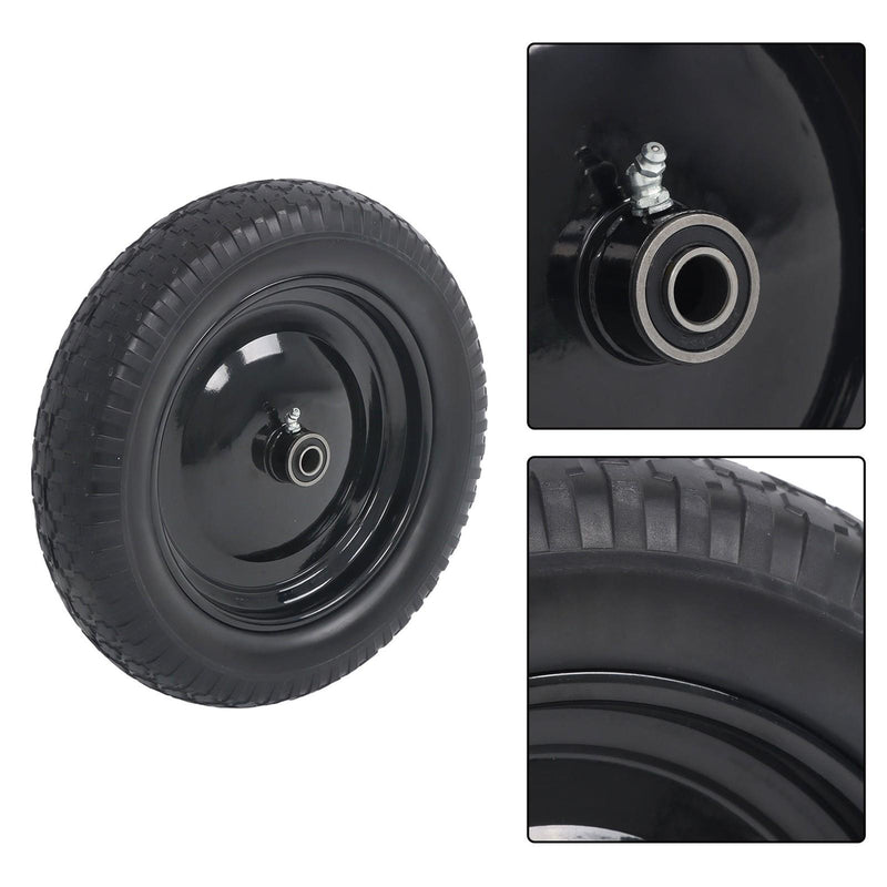 DURAFORCE 2 Pack 14.5-4.00-8" Flat Free Wheelbarrow Tire And Wheel - Solid Tire Black Hub