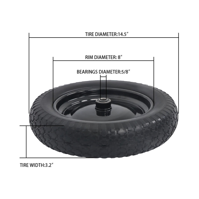 DURAFORCE 2 Pack 14.5-4.00-8" Flat Free Wheelbarrow Tire And Wheel - Solid Tire Black Hub