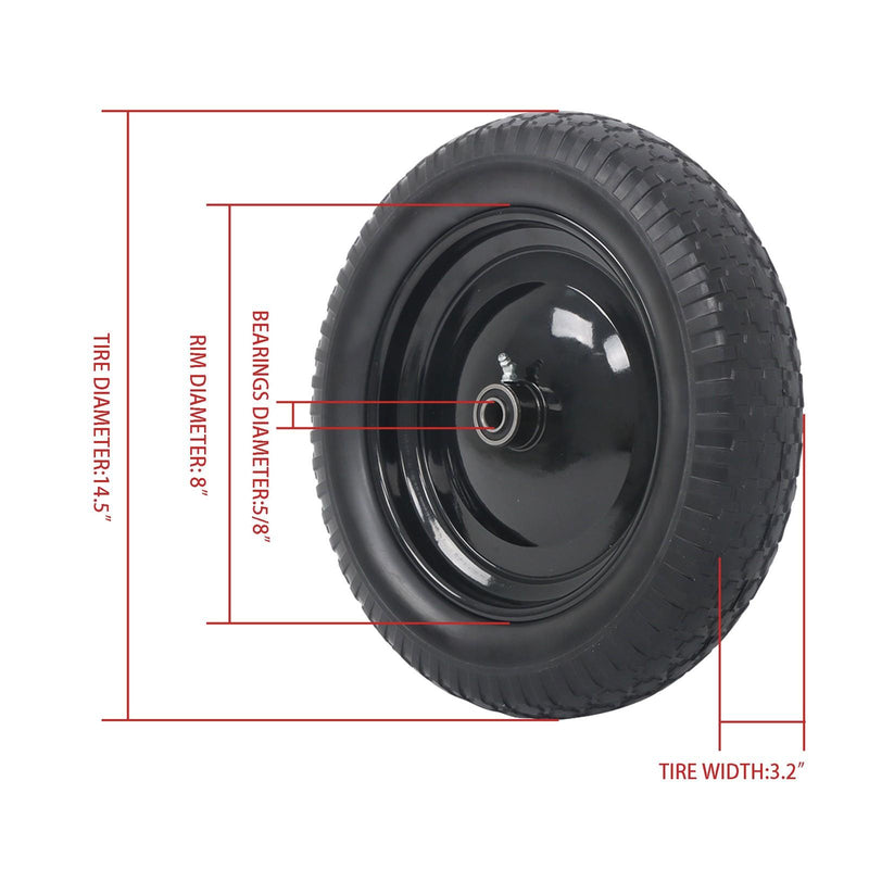 DURAFORCE 2 Pack 14.5-4.00-8" Flat Free Wheelbarrow Tire And Wheel - Solid Tire Black Hub