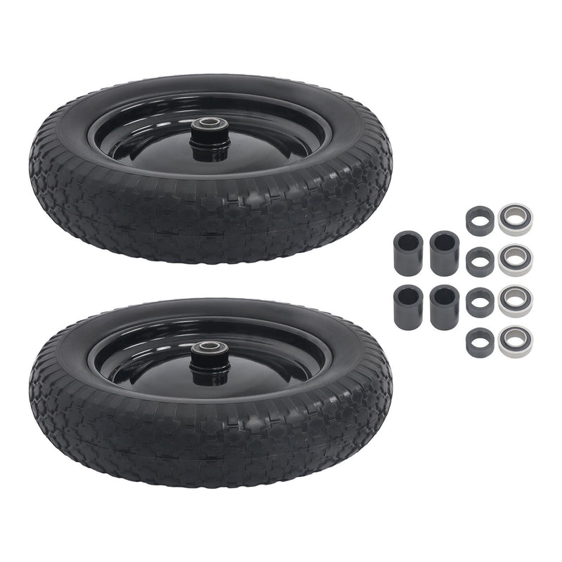 DURAFORCE 2 Pack 14.5-4.00-8" Flat Free Wheelbarrow Tire And Wheel - Solid Tire Black Hub