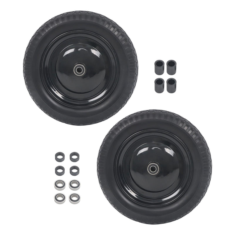 DURAFORCE 2 Pack 14.5-4.00-8" Flat Free Wheelbarrow Tire And Wheel - Solid Tire Black Hub