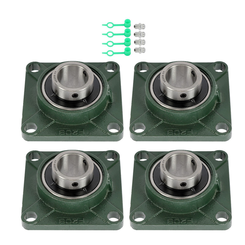 DURAFORCE 4PCS UCF208-24 Pillow Block Bearing 4-Bolt Self-Aligning 1-1/2" Bore Solid Base