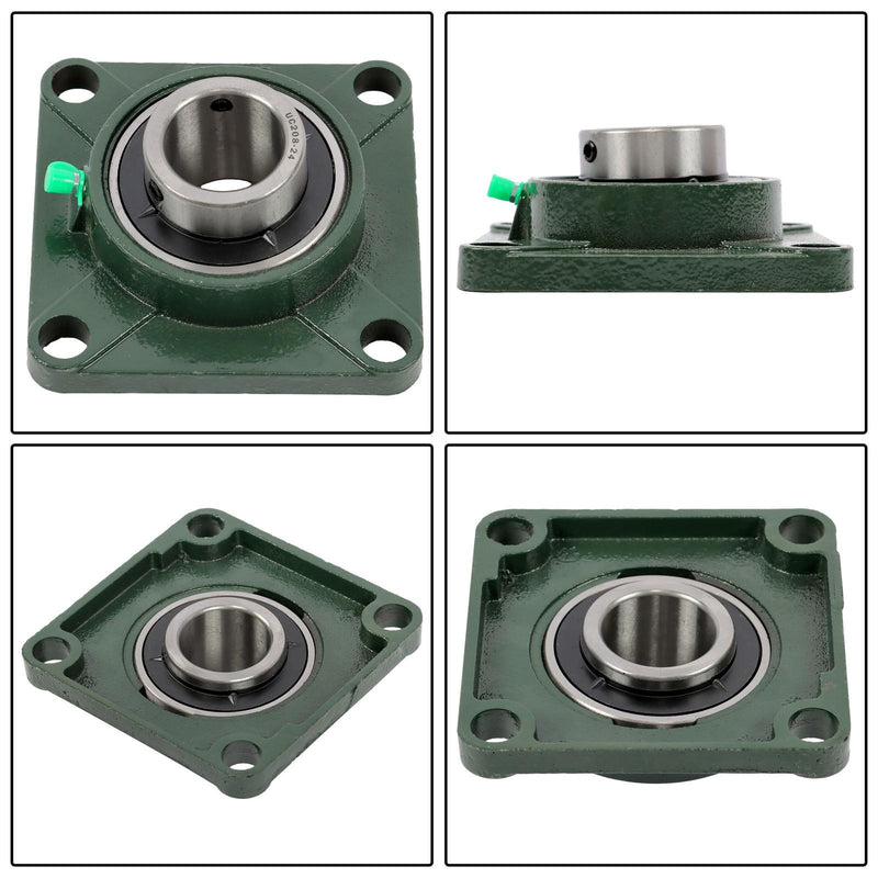 DURAFORCE 4PCS UCF208-24 Pillow Block Bearing 4-Bolt Self-Aligning 1-1/2" Bore Solid Base