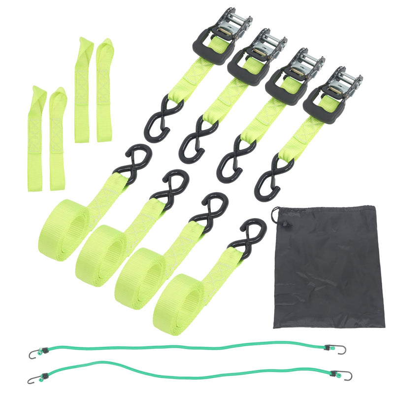 DURAFORCE Ratchet Straps (4 Pack) - 5208 lbs Break Strength 1.6"x8' Green Tie Down Straps