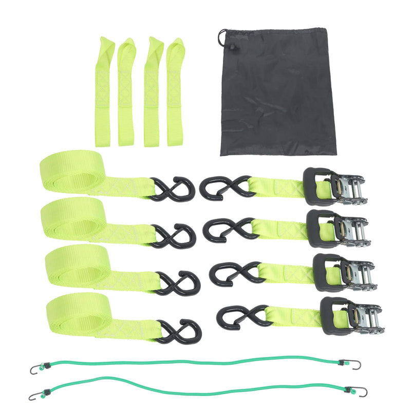 DURAFORCE Ratchet Straps (4 Pack) - 5208 lbs Break Strength 1.6"x8' Green Tie Down Straps
