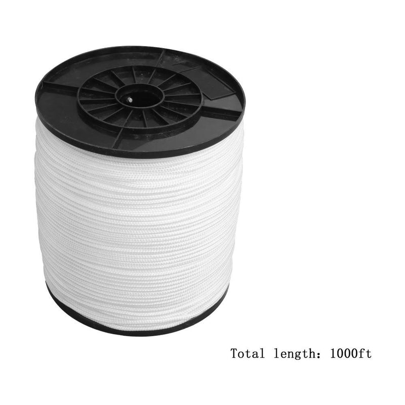 DURAFORCE 3/16 Inch Nylon Rope 1000 Foot Spool 100% Nylon Solid Braid Rope Dyeable White
