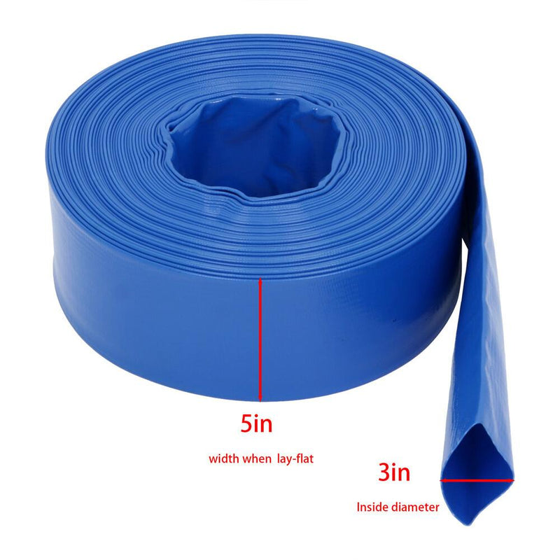 DURAFORCE 3" x 100 ft Pool Backwash Hose Blue PVC Lay Flat Water Discharge Pump Hoses