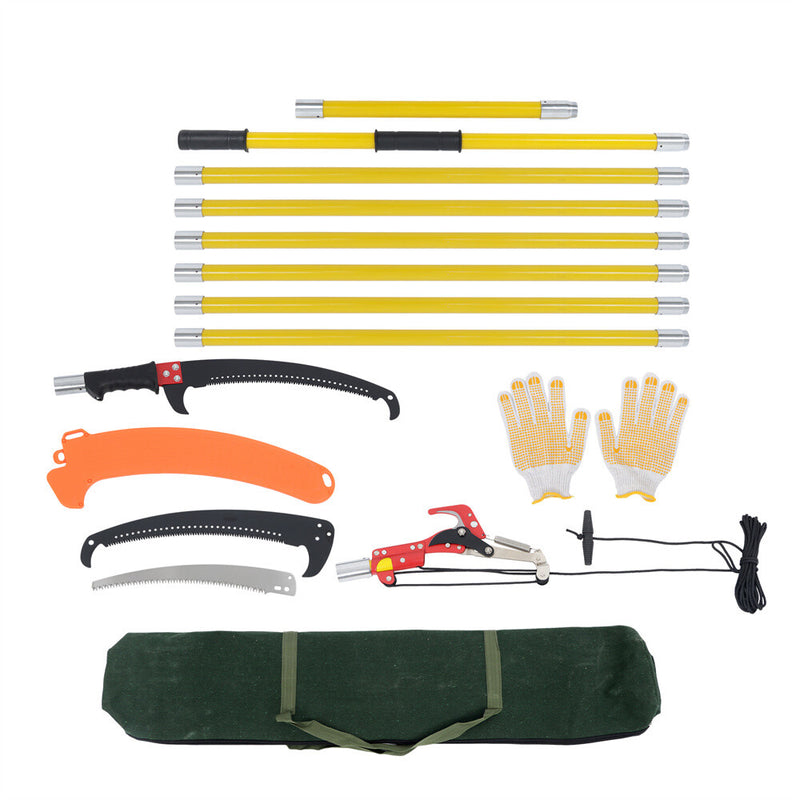 DURAFORCE 27 Feet Tree Pole Pruner Manual Branches Trimmer Tree Branch Garden Tools Yellow