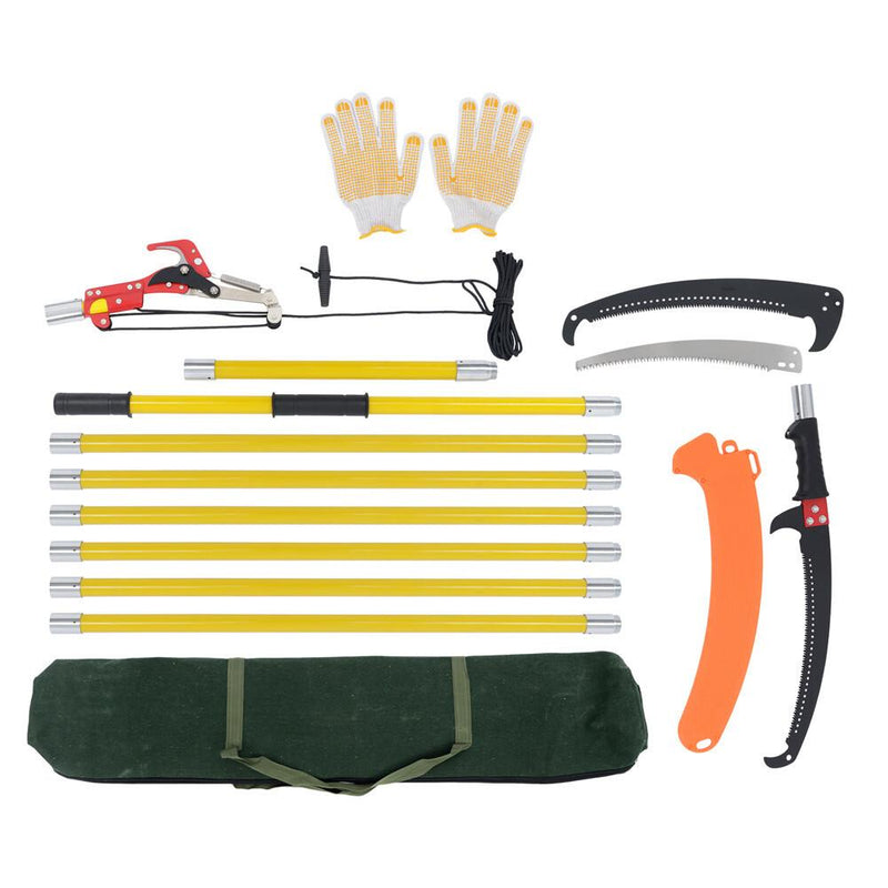 DURAFORCE 27 Feet Tree Pole Pruner Manual Branches Trimmer Tree Branch Garden Tools Yellow