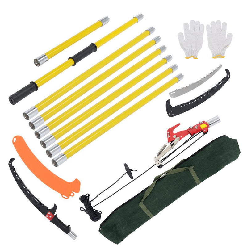 DURAFORCE 27 Feet Tree Pole Pruner Manual Branches Trimmer Tree Branch Garden Tools Yellow