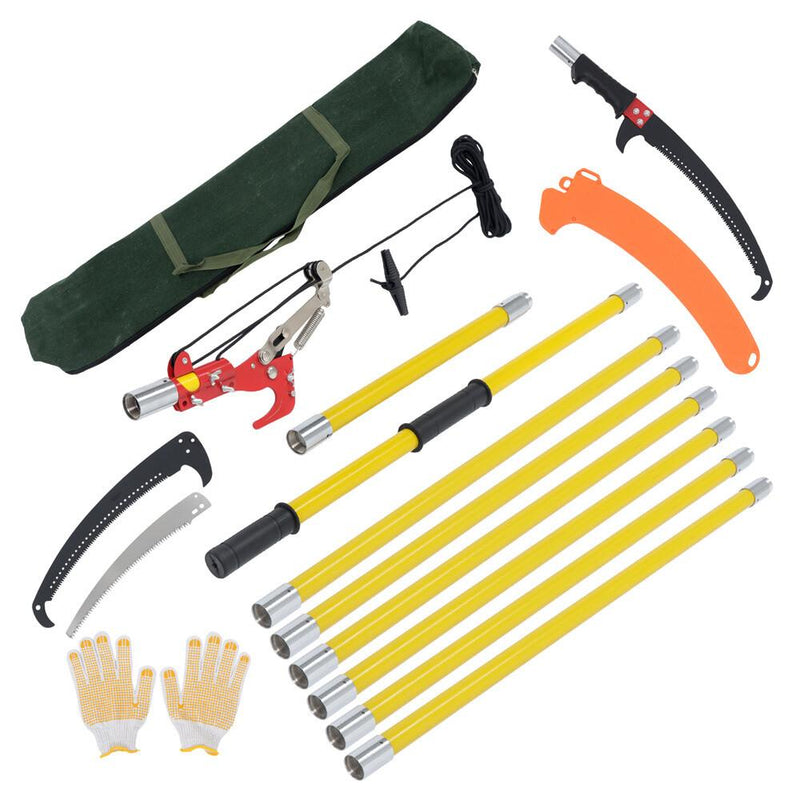 DURAFORCE 27 Feet Tree Pole Pruner Manual Branches Trimmer Tree Branch Garden Tools Yellow
