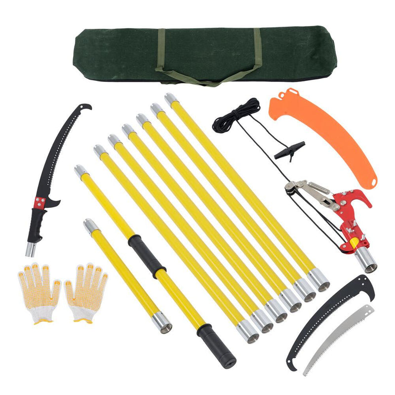 DURAFORCE 27 Feet Tree Pole Pruner Manual Branches Trimmer Tree Branch Garden Tools Yellow
