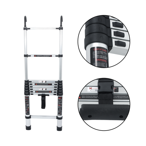DURAFORCE Telescoping Ladder With Hooks & Non-Slip Feet 8.5 FT -Aluminum Telescopic Ladder