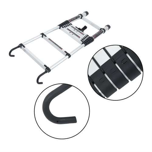 DURAFORCE Telescoping Ladder With Hooks & Non-Slip Feet 8.5 FT -Aluminum Telescopic Ladder