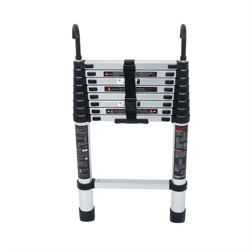 DURAFORCE Telescoping Ladder With Hooks & Non-Slip Feet 8.5 FT -Aluminum Telescopic Ladder
