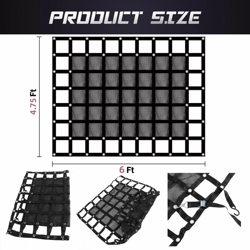 DURAFORCE 4.75' x 6' FT w/Cam Buckles & S-Hooks Heavy Duty Cargo Net For Pickup Trucks