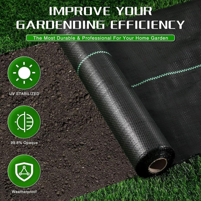 DURAFORCE Heavy Duty PE 6x200FT Black Weed Barrier Landscape Fabric Woven Ground Cover