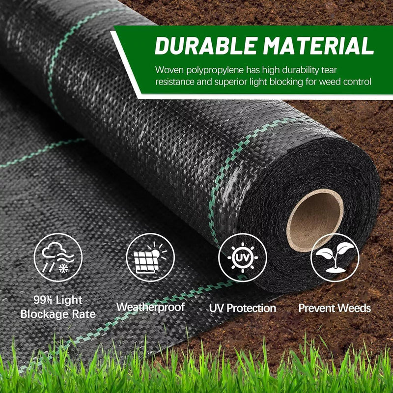 DURAFORCE Heavy Duty PE 6x200FT Black Weed Barrier Landscape Fabric Woven Ground Cover