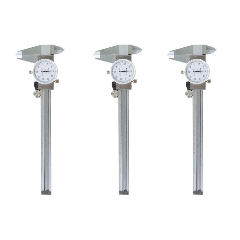 DURAFORCE 3 Pack Stainless Steel Dial Caliper Shockproof Of Gauge 0.001" Accuracy 6 Inch